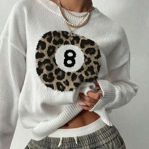 Stijlvolle Casual Luipaardprint Biljart 8- Trui Set
