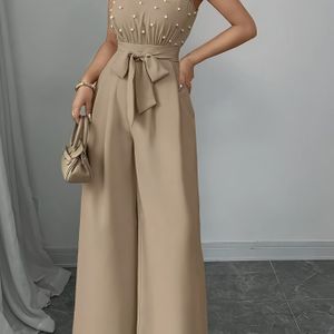 Mouwloze Jumpsuit met Hoge Hals en Wijde Pijpen