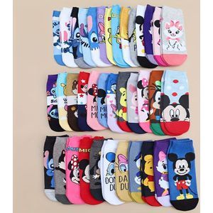 Disney 15 Paar Willekeurige Dames Enkelsokken met Stitch, Duck en Mouse Winnie de Poeh Cartoon Motief - Comfortabele Ademende Korte Sokken voor Casual Dracht