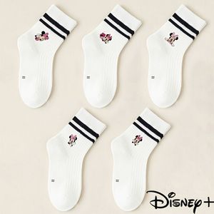 5-Paar Disney Officieel Gelicentieerde Minnie Mouse Sokken - Schattige Minnie & Print Crew Neck Zachte Sokken, 5-Paar Waardepakket &, Feestoutfit, Speelafspraken - Iconisch Rood Strikontwerp