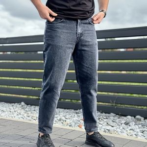 Herenslim-fit Stretch Denim Jeans - Kolenrook Zwart, Casual Rechte Pijpen met Zakken, Fit voor Casual Outfits, Comfortabele Mode, Medium Stretch Stof