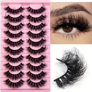 10-Pack Fluffy Mink Wimpers, 14-19mm D Curl, Handgemaakt Poppen Kat Oog Anime Stijl, 0,07mm , Herbruikbaar voor Beginners, Extra Dik Uiterlijk, Roze Tray Verpakking