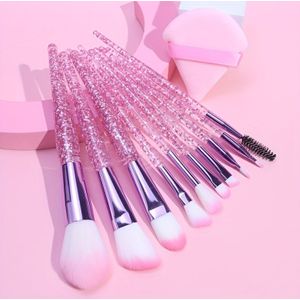 10-delige Professionele Make-up Kwastenset + 1 Roze Sponzen Foundation Tool, met Poederkwast, Oogschaduwkwast en Wenkbrauwkwast