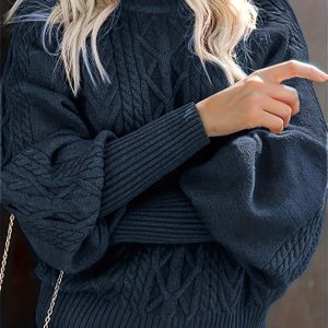 Elegante hoge hals trui - Acryl gebreide stof, kleur, pullover stijl, micro elastisch, dikke wintertrui