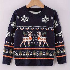 Jongens Trui Kerst Herfst Winter Casual Mode Zoete Romantische Losse Comfortabele Ronde Hals Pullover Geschikt voor Dagelijks Gebruik, Vakantie en School
