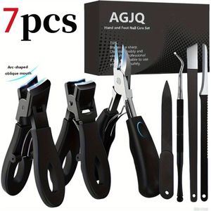 7-delige Stevige Nagelknipper Set - Roestvrijstalen Nagelschaar, Teennagelknippers met Gemakkelijk Grijphandvat, Brede Opening, Anti-Spat Ontwerp, Ideaal voor Mannen en Volwassenen