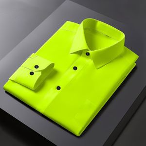 1- Slim Fit Herenoverhemd - Levendig Oranje/Fluorescerend Geel, Overhemd met Lange Mouwen, Borstzak & Enkele Knoopsluiting, Formele & Casual Kleding voor Alle Seizoenen