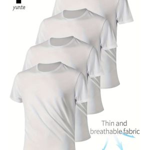 Mannen 4-delige set kleur korte mouw ronde hals T-shirts, sneldrogende en ademende T-shirts voor mannen, chique en casual tops voor zomerfitness, sportschool en buitensportkleding