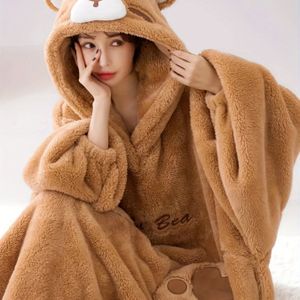 Schattige Beer Capuchon Onesie - Knusse Winter Loungewear met Cartoonbeer Design, Wasbare Fleece Pyjama voor Thuis en Casual Outfits