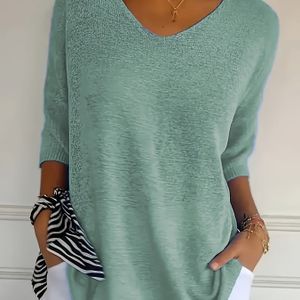 Plus Size Casual Elegante V-Hals Lange Trui - Wasbare Pullover voor Dames, Veelzijdige Mode, V-hals Design, Makkelijk te Onderhouden Stof