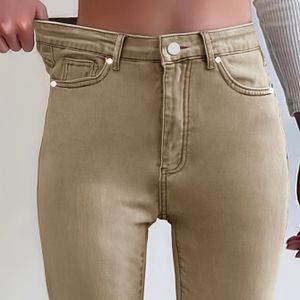 Elegant Slim Fit met platte voorzakken, hoge taille en mid-rise, kleur voor casual en formeel outfits, voor alle seizoenen, hoge taille jeans, comfortabele mode, duurzaam materiaal