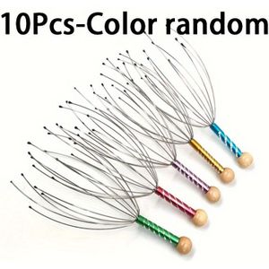 3st/10st Hoofdmassager Octopus Hoofd Ziel Extractor/Massagekam metalen hoofdhuid acupuntapparaat, Kleur willekeurig