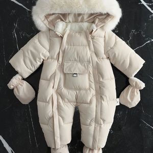 Baby jongens gevoerd fleece gevoerd jumpsuit met capuchon, imitatiebont trim warme eenstuk outfit met handschoenen en laarzen, winter buitenkleding, voor buiten
