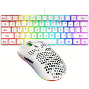 HXSJ 60% Mini Mechanisch Toetsenbord en Muis Combo, 61 Toetsen RGB Achtergrondverlichting, Ergonomische Optische Gaming Set, Draagbaar ABS, voor PC - Geen Batterij Vereist