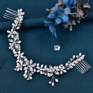 Een Elegante Bruidshaarkam, Handgemaakte Dubbelzijdige Haar Kam met Strass Kralen Geschikt voor Bruiloftsbanketten HP128