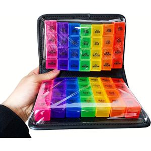 Een doosje voor pillen met 14 vakjes compartimenten/ capaciteit voor medicijnopslag voor thuis, op reis of op kantoor.