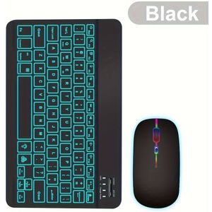 Compacte Draadloze Toetsenbord & Muis Set met 7-Kleuren Achtergrondverlichting, Oplaadbare Draadloze Combo voor iPad, Tablets en Laptops - Ergonomisch Ontwerp