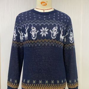 Heren Festieve Kerst Sneeuwman Jacquard Gebreide Trui - Gezellige Lange Mouw Crewneck met Vakantiepatronen, Donkergroen & Gouden Ontwerp voor Casual & Feestkleding, Kerstkleding