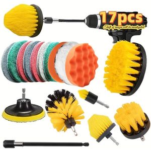 Drill Brush Attachment Set - 9/14/17pcs, Reusable Scrubbers For Grout, Floors, Tiles, Showers & Kitchens, Electric, Extension, Bathroom