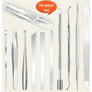 10-delige roestvrijstalen set voor het verwijderen van nagels - Geurloze pedicure manicure combinatie, draagbare reistas, perfect cadeau voor vrouwen