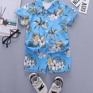 Kinderen Jongens Strand Tropische Vakantiestijl Korte Mouw Shirt Set: Ananas & Blauwe Hemel Ontwerp, Perfect voor Buiten