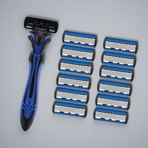 Handmatige Scheerset met Zes Lagen Bladen en Blauw-Zwart Handvat