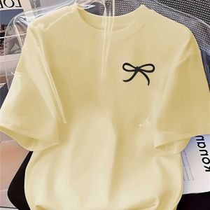 Women's Casual Yellow T-shirt With Intricate Bow Print - Soft, Round Neck, Machine Washable - Summer, Summer Top||machine Washable Shirt