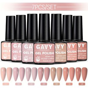 7-delige gel nagellakset - 0,24 oz per stuk, roze, rood en nude, soak-off LED toplaag set, geschikt voor thuismanicure, geurloos, langdurig heldere kleuren