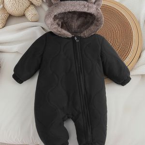 Schattige Pluche Oor Design Bodysuit | Herfst/Winter, Polyester, Kleur, Regular Fit, Ritssluiting, Warm en Stijlvol voor Buiten, Dik