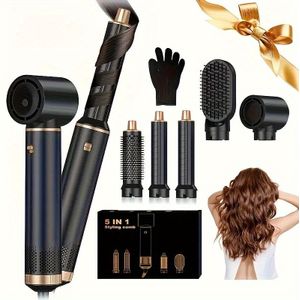 Heteluchtstijltang Borstel - Elektrische Haarstijltang & Krultang met Verwisselbare Hulpstukken, Heteluchtborstel voor Nat of Haar, Haar Stijlen Drogen Krullen