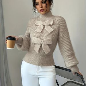 Black Herfst Nieuwe Trui met Strikdetail op de Borst, Elegant en Modieus, Semi-Hoge Hals Design met Strikversiering, Zacht en Zoet Casual Stijl, Geschikt voor Werk en Casual Kleding LL256