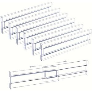 6pcs Adjustable Transparent Plastic Drawer Dividers, Expandable Organizers For , Clear Storage Separators, With Rubber Pads