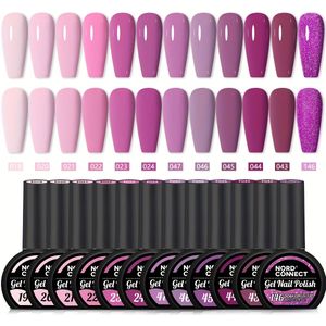 12-delige Paarse Gel Nagellakset - Glitter Pailletten Semi-Permanente Soak Off LED Nagelkunst Gel Vernis