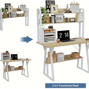3-tier Solid Oak Study Desk With Storage Shelves - 120x60x150cm Space-saving Design, Multifunctional Workstation For Home Office/library/small Spaces - Durable