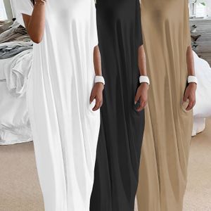 3 stks Dames Plus Size Sportkleding - Zwart, Wit, Beige, Stretchy Stof, Mouwloos, Flowy Ontwerp voor Lente/Zomer/Heren, Casual Kleding|Flowy Fit|Stretchy Stof