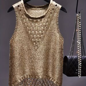 Nian Nian Sexy Pailletten Mouwloze Ronde Hals Tanktop