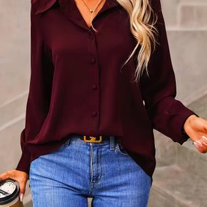 Elegante kleur overhemd met lange mouwen en knopen voor dames | Reverskraag, geschikt voor lente/herfst
