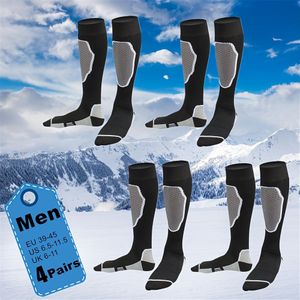 4 Pairs Heren Kniehoge Verdikte Warme Wandelsport Klimmen Schaatsen Outdoor Sport Sokken, Gebreide Stof, Nylon- en Polyester Mengsel, Machine Wasbaar, Geometrisch , Heren Outdoor Sokken