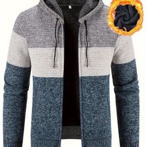 Warme fleecetrui met capuchon en capuchon, heren casual iets rekbaar vest met kleurblokken voor herfst en winter