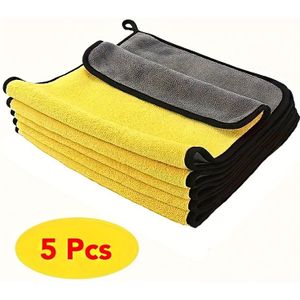 5 stuks Dubbelzijdige Koraalfluweel Auto Wasdoeken | Dik, Herbruikbaar voor Huis- en Keukenreiniging, Geweven, 350g/m²