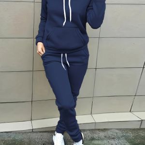 Casual Tweedelige Set, Hoodie Met Kangoeroezak En Broek Met Trekkoord, Dameskleding