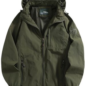 Heren Casual Zipper Pockets Afneembare Capuchon Windjack, Softshell Jas Voor Outdoor Wandelen Kamperen