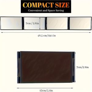 360° Draaibare Vierdelige Spiegel - Opvouwbare Make-upspiegel met Plastic Frame, Compacte Reisspiegel voor Desktop/Tablet en Handsfree Gebruik in Lippenstiftdesign (Hoekverstelbaar & Inklapbaar)