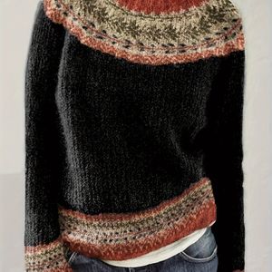 Vrouwen Casual Bohemian Fluffy Lange Mouw Ronde Hals Verdikte Pullover Trui voor Herfst/Winter, 100% Polyester Gebreide Stof Kleur Jumper