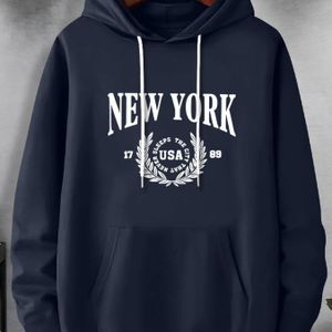 Mode print hoodie, heren plus-size hoodie, Engelse print capuchon met plus-size herenkleding, geschikt voor winter en herfst, als cadeau, PLUS SIZE