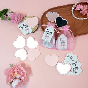 36-delige geschenkset, roze hartvormige make-upspiegel en roze gaasdoos met dankkaart, compact draagbaar schattig spiegeltje, bruiloftsvoorslag feestcadeau