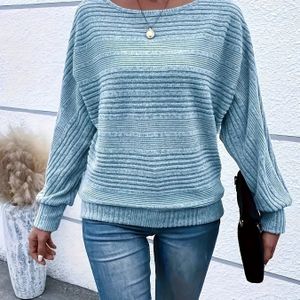 Dames Zachte Losvallende Batwing Mouw Trui - Knusse Lange Mouw Ronde Hals Top, Kleur Casual Herfst/Winter Trui voor Dagelijks & Formele Outfits