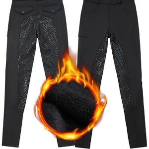 Dames Hoge-Rekbare Fleece-Gevoerde Paardrijbroek - Warme, Dikke Winter Rijleggings met Zakken