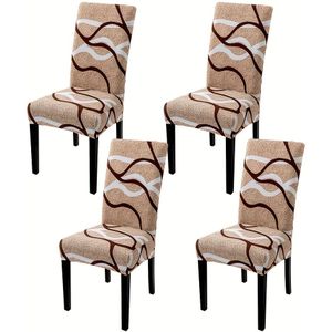 4pcs Dining Room Chair Covers Set Of 4, Stretch Printed Parsons Chair Slipcovers Super Fit Removable Washable Kitchen Chair Protector Cover For Dining Room, Hotel, Ceremony (khaki)