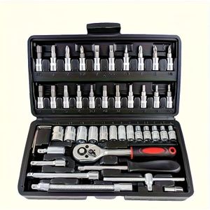 151-delige en 46-delige Multifunctionele Heavy-Duty Professionele Auto, Motorfietsset met Koppelmoersleutel, Schroevendraaierset, Impactbestendige doos - Monteurskit met